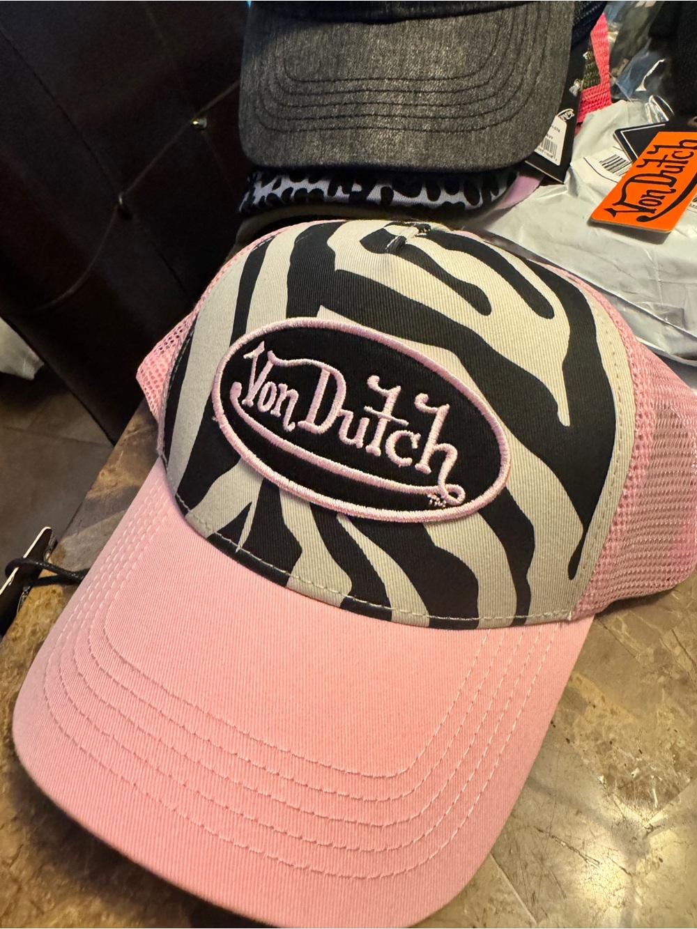 Von Dutch Pink and Black Zebra Mesh Trucker Hat for Kids